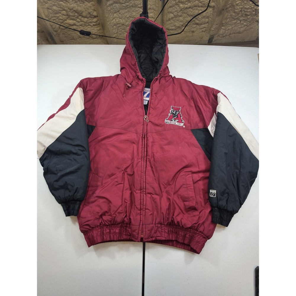 Vintage 90s Logo 7 Alabama Crimson Tide Hooded Puffer Jacket Full Zip Large